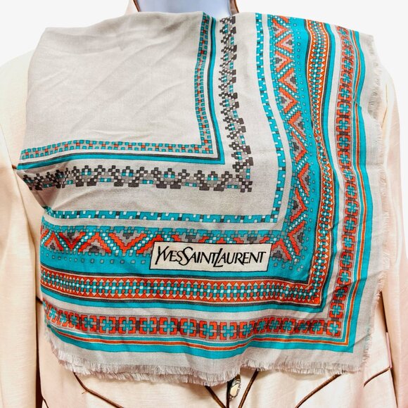 Vintage Yves Saint LaurentL scarf  cotton/ silk  31" gray dust green (25) - Picture 13 of 14